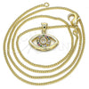 Oro Laminado Pendant Necklace, Gold Filled Style Evil Eye Design, with Multicolor Micro Pave, Polished, Golden Finish, 04.156.0302.2.20