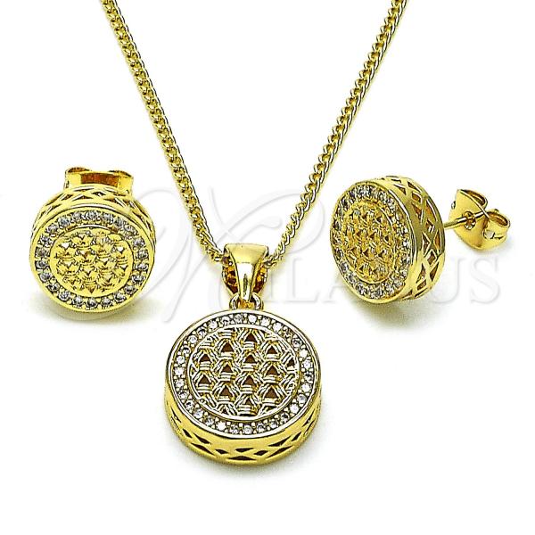 Oro Laminado Earring and Pendant Adult Set, Gold Filled Style with White Micro Pave, Polished, Golden Finish, 10.342.0138