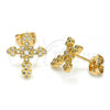 Oro Laminado Stud Earring, Gold Filled Style Cross Design, with White Micro Pave, Polished, Golden Finish, 02.213.0300