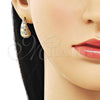 Oro Laminado Stud Earring, Gold Filled Style Teardrop Design, with White Micro Pave, Polished, Golden Finish, 02.283.0214