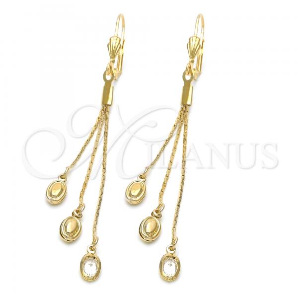 Oro Laminado Long Earring, Gold Filled Style with  Cubic Zirconia, Golden Finish, 5.109.007
