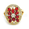 Oro Laminado Baby Ring, Gold Filled Style Flower Design, with Garnet and White Cubic Zirconia, Polished, Golden Finish, 01.266.0025.2.09 (Size 9)