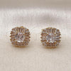 Oro Laminado Stud Earring, Gold Filled Style Cluster and Baguette Design, Polished, Golden Finish, 02.195.0366