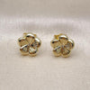 Oro Laminado Stud Earring, Gold Filled Style Flower Design, with White Cubic Zirconia, Polished, Golden Finish, 02.156.0692