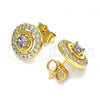 Oro Laminado Stud Earring, Gold Filled Style with Amethyst and White Cubic Zirconia, Polished, Golden Finish, 02.387.0015.1
