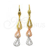 Oro Laminado Long Earring, Gold Filled Style Teardrop Design, Diamond Cutting Finish, Tricolor, 02.63.2150