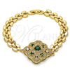 Oro Laminado Fancy Bracelet, Gold Filled Style with Green and White Cubic Zirconia, Polished, Golden Finish, 03.217.0004.1.07