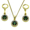 Oro Laminado Earring and Pendant Adult Set, Gold Filled Style with Green Cubic Zirconia and White Micro Pave, Polished, Golden Finish, 10.387.0008.2