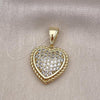 Oro Laminado Fancy Pendant, Gold Filled Style Heart Design, with White Cubic Zirconia, Polished, Golden Finish, 05.411.0023