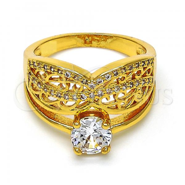 Oro Laminado Multi Stone Ring, Gold Filled Style with White Cubic Zirconia, Polished, Golden Finish, 01.118.0071.06 (Size 6)