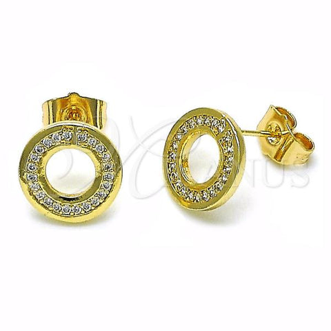 Oro Laminado Stud Earring, Gold Filled Style with White Micro Pave, Polished, Golden Finish, 02.283.0092