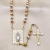 Oro Laminado Medium Rosary, Gold Filled Style Guadalupe and Disco Design, Diamond Cutting Finish, Tricolor, 09.411.0004.24