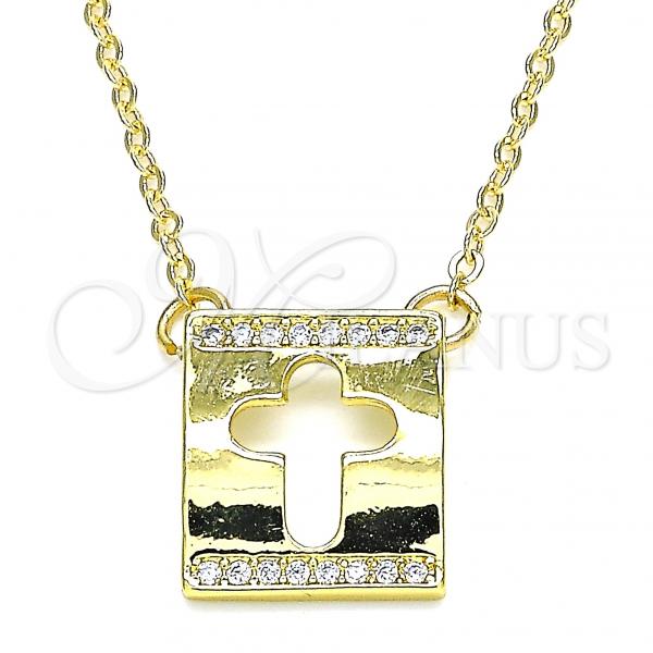 Oro Laminado Pendant Necklace, Gold Filled Style Cross Design, with White Micro Pave, Polished, Golden Finish, 04.341.0038.18