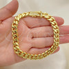 Oro Laminado Basic Bracelet, Gold Filled Style Miami Cuban Design, with White Cubic Zirconia, Polished, Golden Finish, 03.278.0004.09