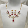 Oro Laminado Necklace and Earring, Gold Filled Style Flower and Teardrop Design, with Multicolor Cubic Zirconia, Polished, Golden Finish, 06.205.0003.1