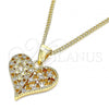 Oro Laminado Pendant Necklace, Gold Filled Style Heart Design, with Garnet and White Micro Pave, Polished, Golden Finish, 04.156.0355.1.20