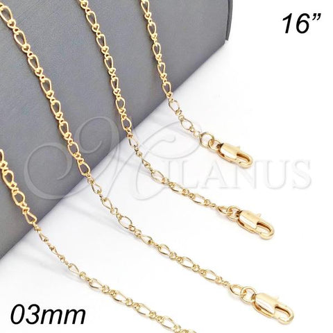 Oro Laminado Basic Necklace, Gold Filled Style Figaro Concave Design, Polished, Golden Finish, 5.223.027.16
