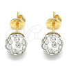 Oro Laminado Stud Earring, Gold Filled Style with White Crystal, Polished, Golden Finish, 02.63.2707.5