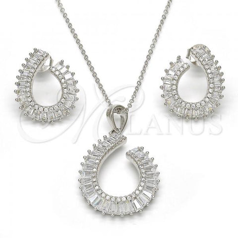 Sterling Silver Earring and Pendant Adult Set, Teardrop Design, with White Cubic Zirconia, Polished, Rhodium Finish, 10.286.0014