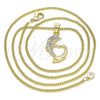Oro Laminado Pendant Necklace, Gold Filled Style Dolphin and Heart Design, with White Micro Pave, Polished, Golden Finish, 04.344.0024.20