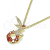 Oro Laminado Pendant Necklace, Gold Filled Style Angel Design, with Garnet Cubic Zirconia and White Micro Pave, Polished, Golden Finish, 04.156.0458.2.20