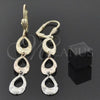 Oro Laminado Long Earring, Gold Filled Style Teardrop Design, Diamond Cutting Finish, Tricolor, 02.63.2166