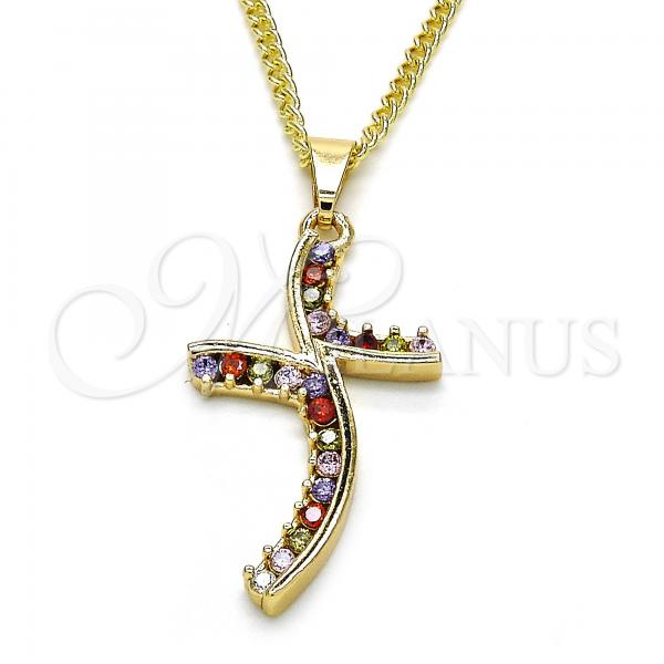 Oro Laminado Pendant Necklace, Gold Filled Style with Multicolor Cubic Zirconia, Polished, Golden Finish, 04.284.0014.3.22