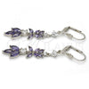 Rhodium Plated Long Earring, Leaf Design, with Amethyst and White Cubic Zirconia, Polished, Rhodium Finish, 02.205.0056.8