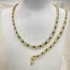 Oro Laminado Necklace and Bracelet, Gold Filled Style with Green and White Cubic Zirconia, Polished, Golden Finish, 06.284.0014.3