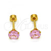 Stainless Steel Stud Earring, with Pink Cubic Zirconia, Polished, Golden Finish, 02.271.0024.2