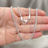 Rhodium Plated Basic Necklace, Rope Design, Polished, Rhodium Finish, 5.222.035.1.16