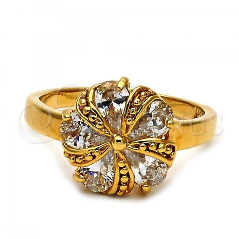 Oro Laminado Elegant Ring, Gold Filled Style Flower Design, with White Cubic Zirconia, Polished, Golden Finish, 5.169.020.09 (Size 9)