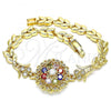 Oro Laminado Fancy Bracelet, Gold Filled Style Flower and Leaf Design, with Multicolor Cubic Zirconia, Polished, Golden Finish, 03.210.0129.2.08