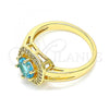 Oro Laminado Multi Stone Ring, Gold Filled Style with Blue Topaz and White Cubic Zirconia, Polished, Golden Finish, 01.210.0123.4.07