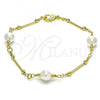 Oro Laminado Fancy Bracelet, Gold Filled Style Ball and Love Design, with Ivory Pearl, Polished, Golden Finish, 03.386.0022.07