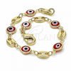 Oro Laminado Fancy Bracelet, Gold Filled Style Evil Eye Design, Red Resin Finish, Golden Finish, 03.326.0012.1.06