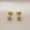 Oro Laminado Stud Earring, Gold Filled Style Flower Design, with White Micro Pave, Polished, Golden Finish, 02.341.0224