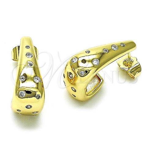 Oro Laminado Stud Earring, Gold Filled Style with White Cubic Zirconia, Polished, Golden Finish, 02.170.0452