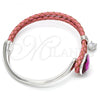 Rhodium Plated Individual Bangle, Heart Design, with Fuchsia Swarovski Crystals and White Micro Pave, Polished, Rhodium Finish, 07.239.0008 (03 MM Thickness, One size fits all)