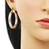 Oro Laminado Medium Hoop, Gold Filled Style Hollow Design, Diamond Cutting Finish, Tricolor, 02.170.0310.1.40