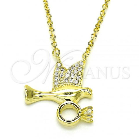 Sterling Silver Pendant Necklace, Bird Design, with White Cubic Zirconia, Polished, Golden Finish, 04.336.0028.2.16