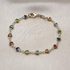 Oro Laminado Fancy Bracelet, Gold Filled Style Heart Design, with Multicolor Crystal, Polished, Golden Finish, 03.326.0027.07