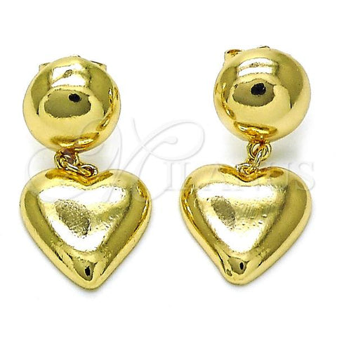 Oro Laminado Dangle Earring, Gold Filled Style Heart Design, Polished, Golden Finish, 02.385.0046