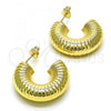 Oro Laminado Stud Earring, Gold Filled Style Hollow Design, Diamond Cutting Finish, Golden Finish, 02.163.0169.30