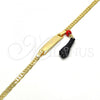 Oro Laminado Charm Bracelet, Gold Filled Style Hand Design, with Black and Orange Red Azavache, Polished, Golden Finish, 03.63.1811.06