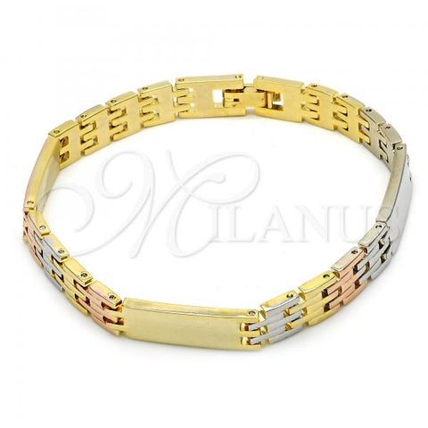 Oro Laminado Solid Bracelet, Gold Filled Style Polished, Tricolor, 03.102.0044.08