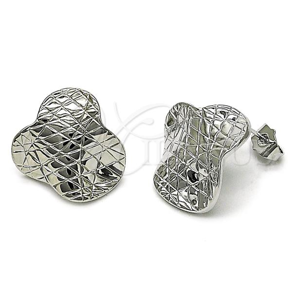 Rhodium Plated Stud Earring, Flower Design, Diamond Cutting Finish, Rhodium Finish, 02.428.0009.1