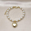 Oro Laminado Fancy Bracelet, Gold Filled Style Heart and Ball Design, with Ivory Pearl, Polished, Golden Finish, 03.341.2291.07