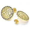 Oro Laminado Stud Earring, Gold Filled Style with Black and White Micro Pave, Polished, Golden Finish, 02.233.0018.1