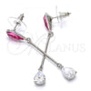 Rhodium Plated Long Earring, Teardrop Design, with Rose Swarovski Crystals and White Cubic Zirconia, Polished, Rhodium Finish, 02.26.0151.1
